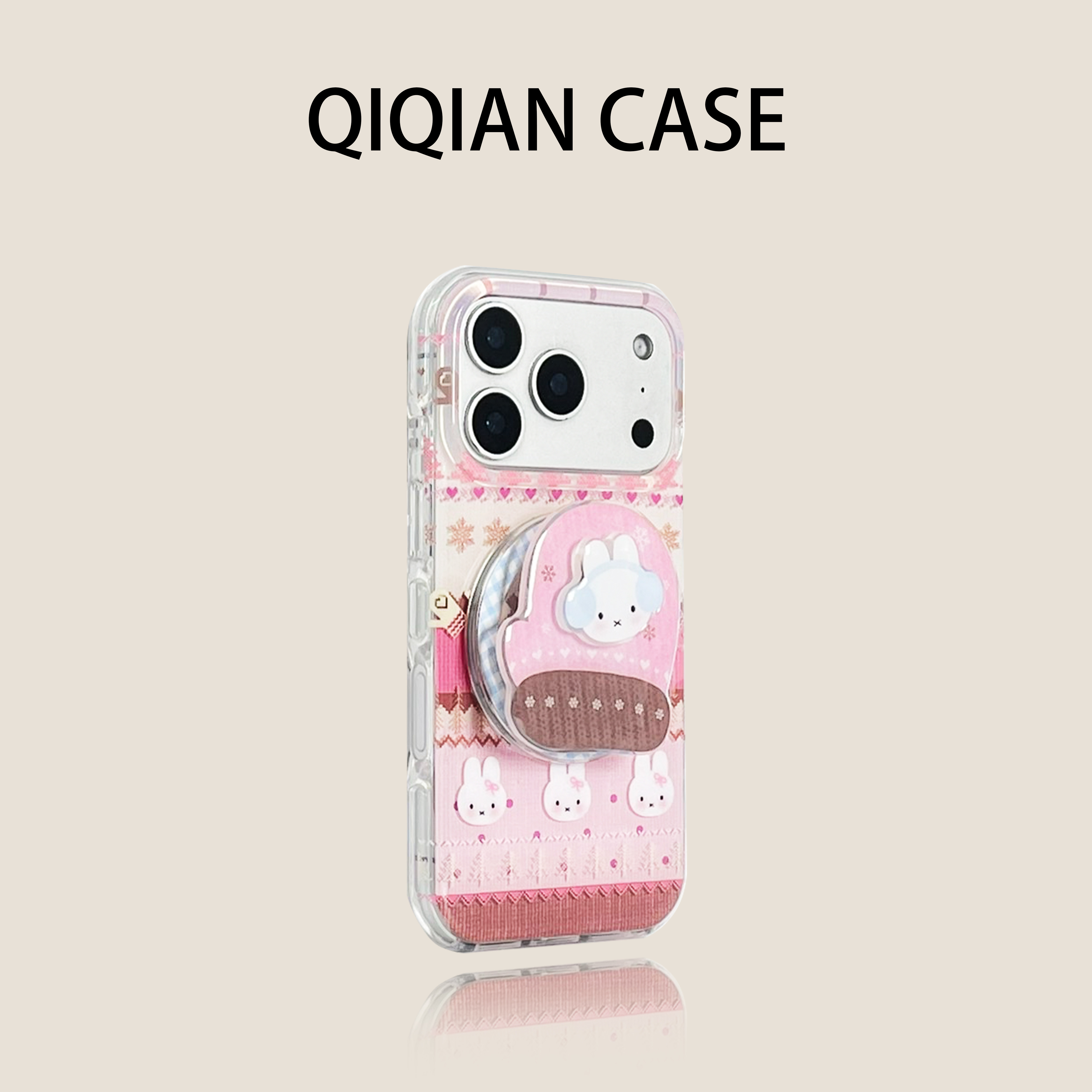 启乾 磁吸壳粉色拼接格纹雪花米菲兔带支架iPhone17/16手机壳适用苹果15/14promax硬壳13可爱趣味冬季新款ins,3C数码配件,手机保护套/壳,淘宝优惠券,粉丝福利购,淘宝优惠卷