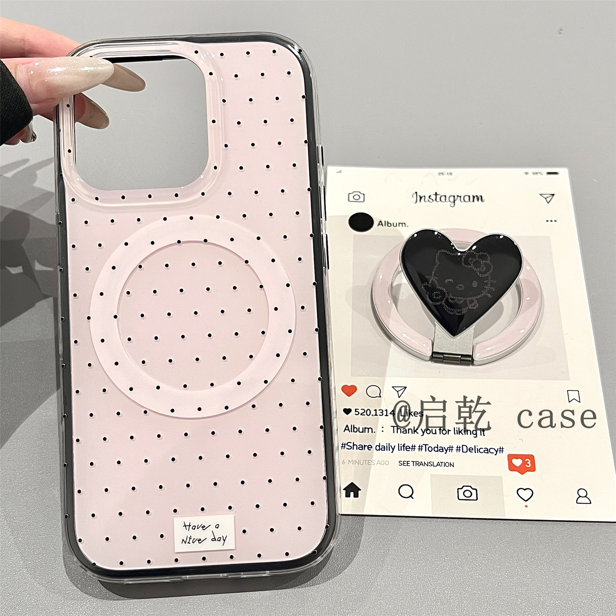 启乾 磁吸壳爱心凯蒂猫折叠支架iPhone17/16手机壳适用苹果15/14promax二合一硬壳13少女粉色波点简约ins新款,3C数码配件,手机保护套/壳,淘宝优惠券,粉丝福利购,淘宝优惠卷