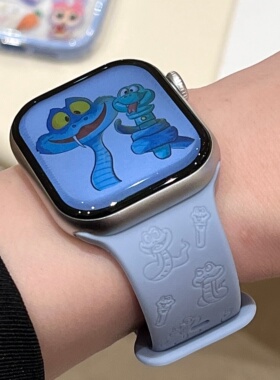启乾 卡通疯狂动物城盖瑞蛇适用iwatchs10/9苹果Applewatch7手表表带SE8浅蓝色硅胶透气6运动5/4/3可爱ins风