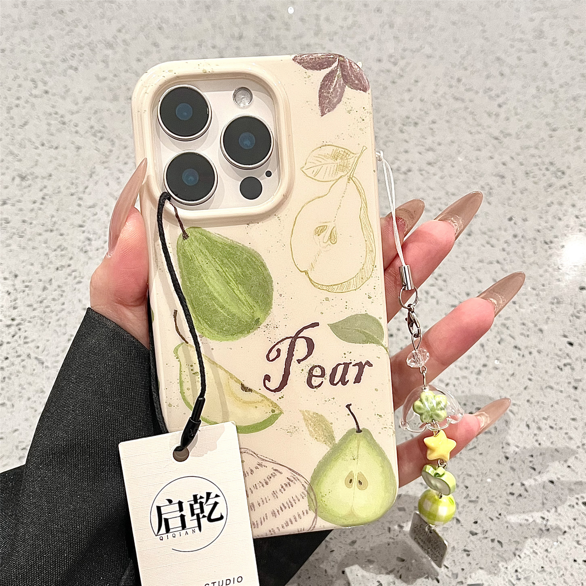 启乾 油画泼墨雪梨挂件iPhone16/15手机壳适用苹果14/13promax双层硬壳少女心小清新涂鸦日韩风新款夏天夏日