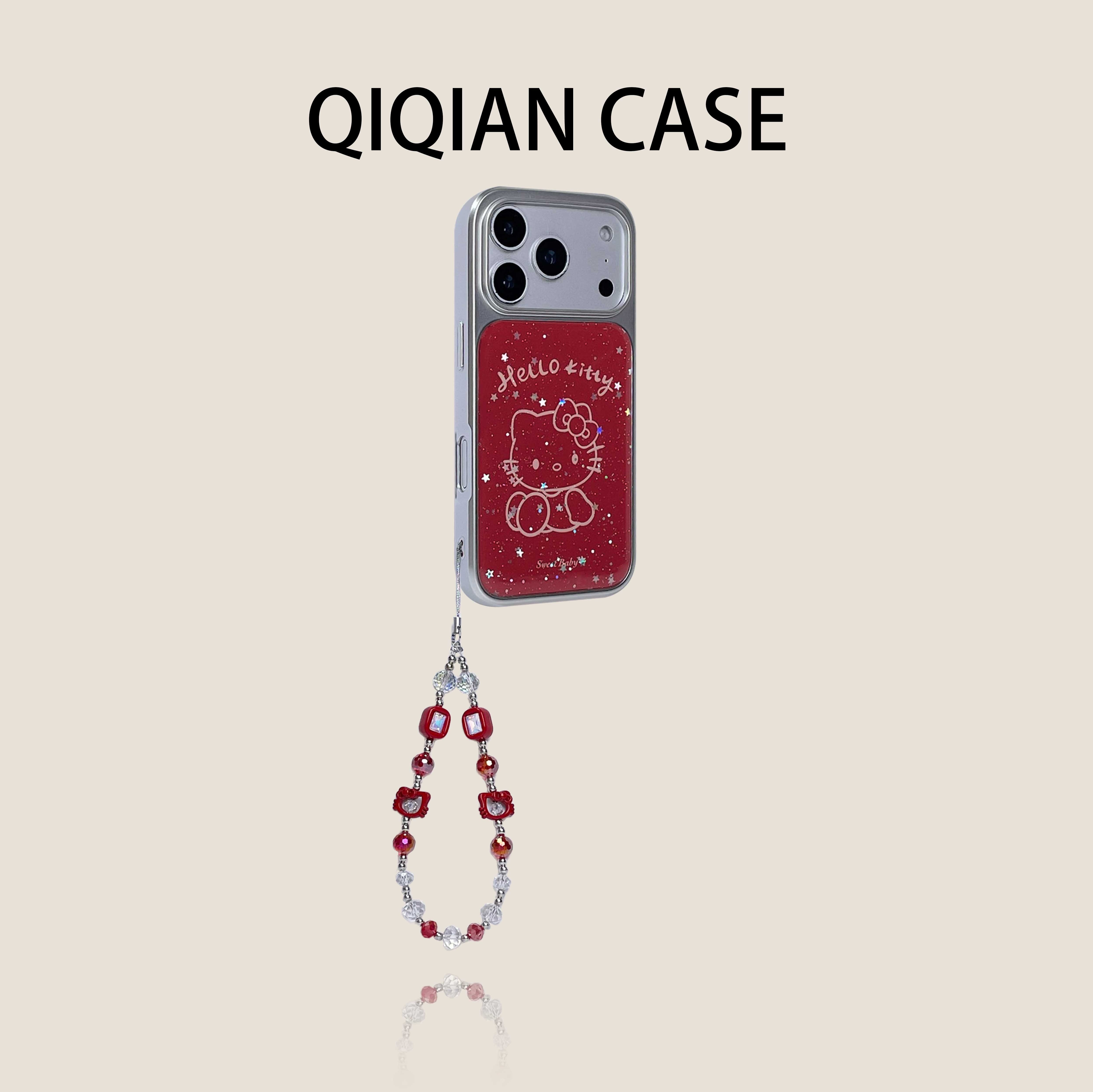 启乾 新年款红色闪粉线条凯蒂猫标签腕带iPhone17/16手机壳适用苹果15/14promax电镀硬壳链条挂件少女心ins风,3C数码配件,手机保护套/壳,淘宝优惠券,粉丝福利购,淘宝优惠卷