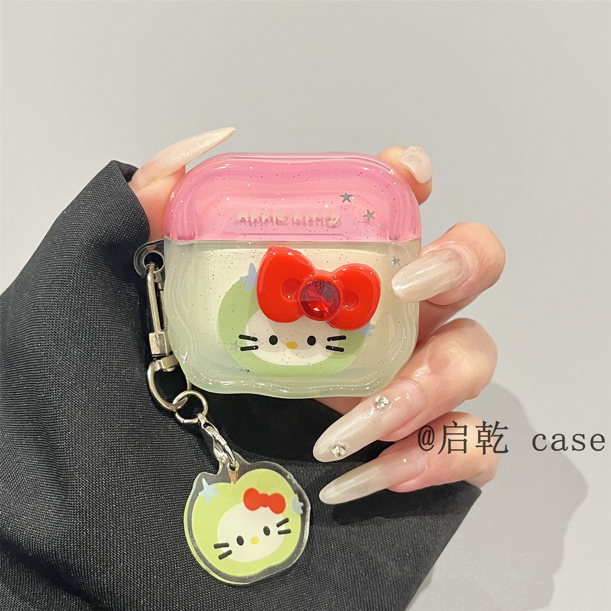启乾 闪粉青苹果凯蒂猫挂件Airpods4/3耳机保护壳套2pro二三代新款适用苹果无线蓝牙软壳可爱哈喽HelloKitty