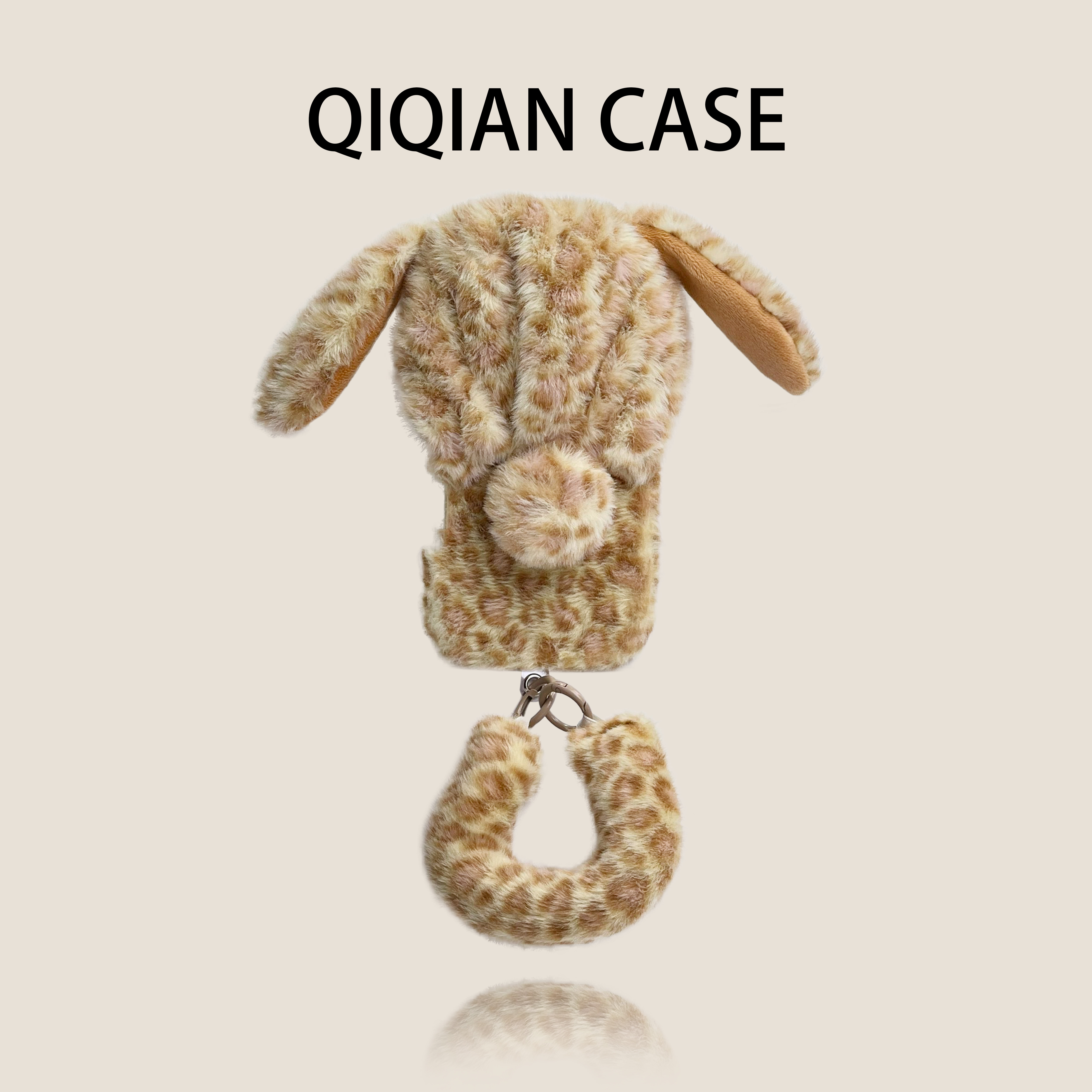 启乾 冬季新款豹纹兔耳朵帽子腕带iPhone17/16手机壳适用苹果15/14promax毛绒软壳链条挂绳可爱少女心ins风,3C数码配件,手机保护套/壳,淘宝优惠券,粉丝福利购,淘宝优惠卷