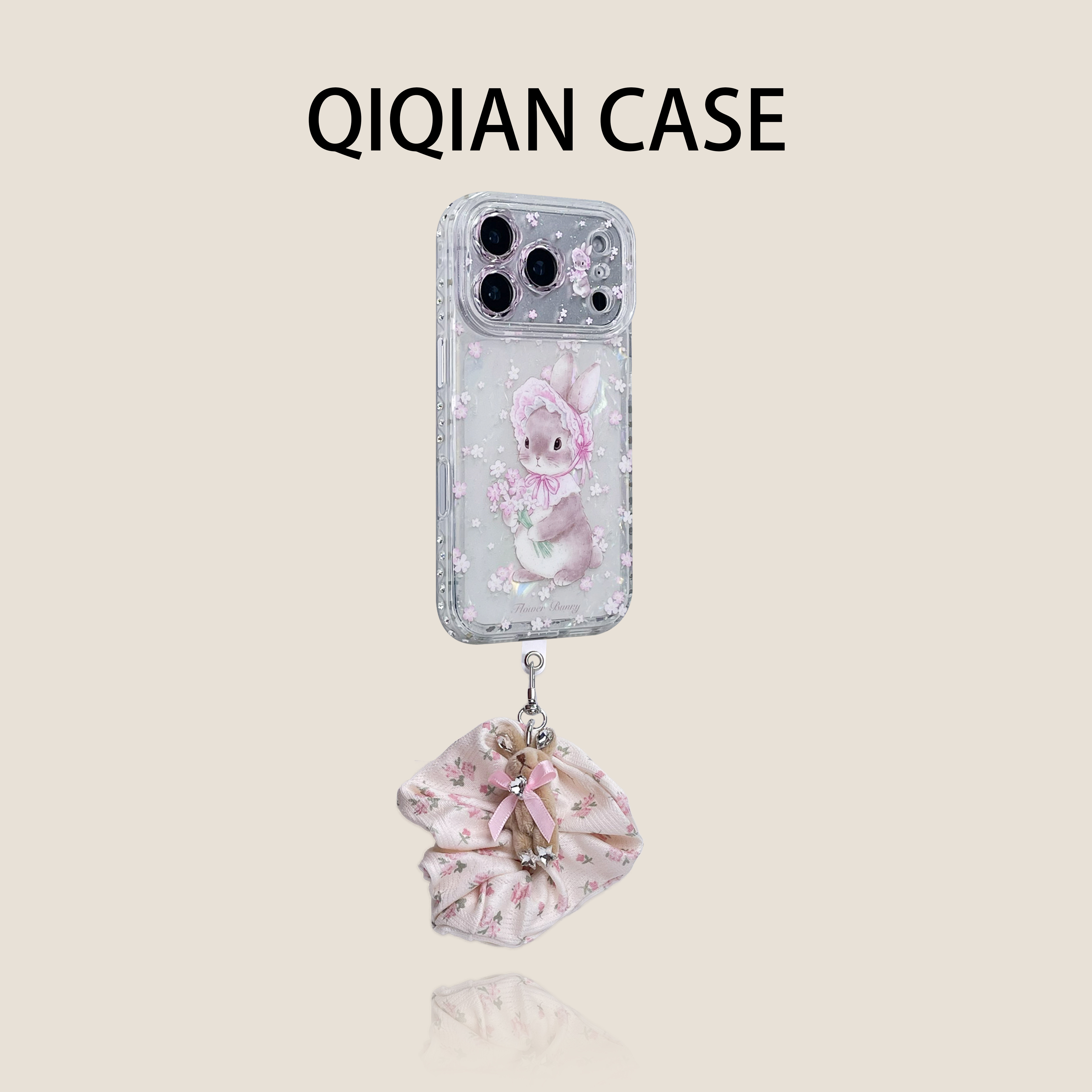 启乾 少女款花朵镜头碎花粉蝴蝶结小兔子腕带iPhone17/16