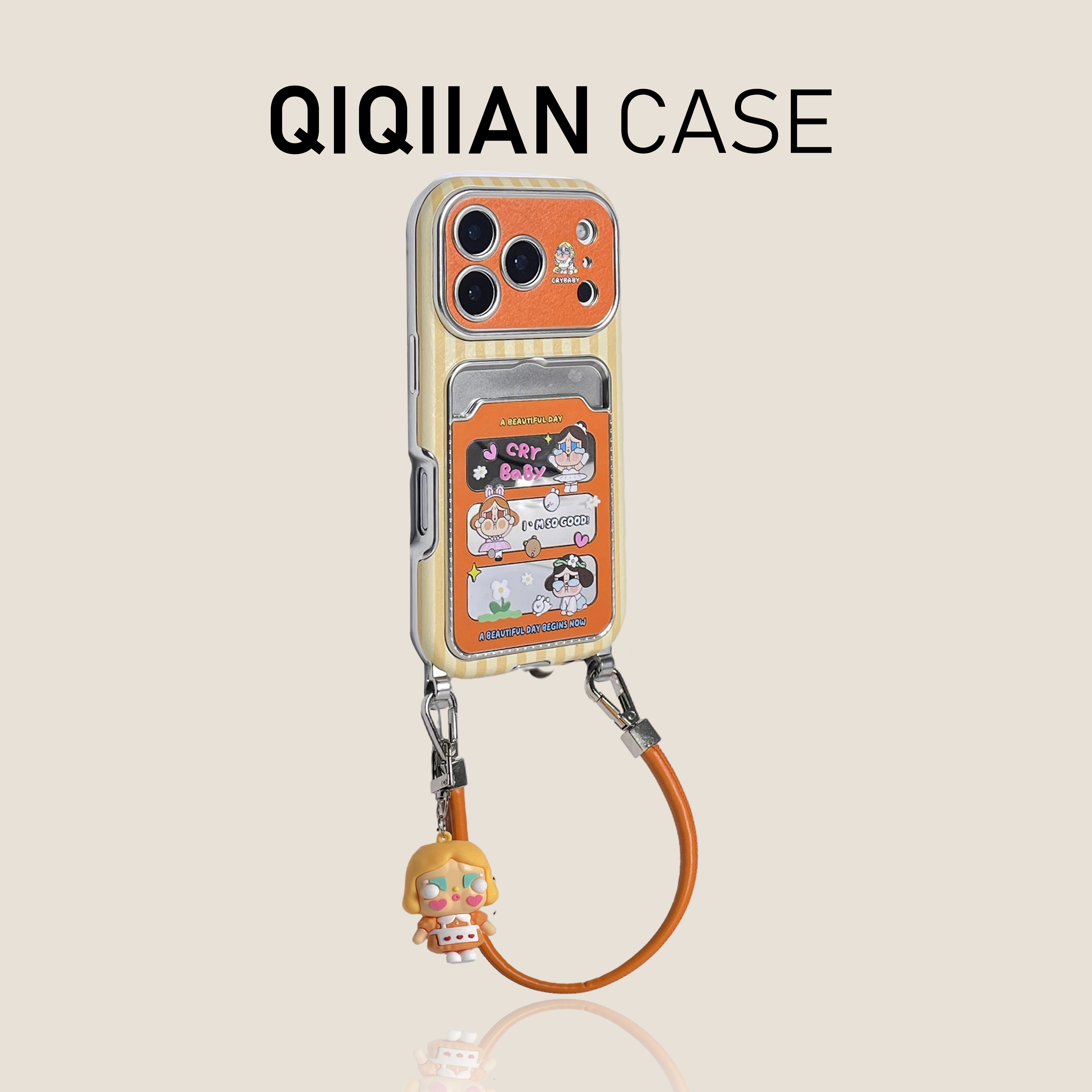 启乾 大视窗可爱芭蕾舞哭娃腕带iPhone17/16手机壳适用苹果15/14promax皮质软壳13链条挂绳卡包卡套插卡卡通