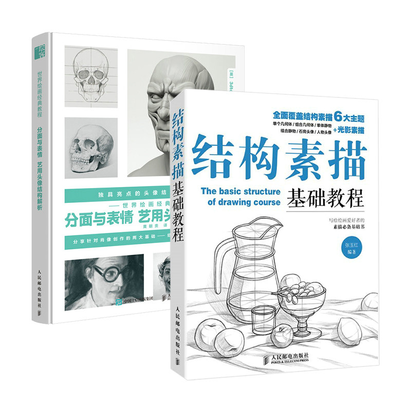 (两本套)素描结构入门到精通：结构素描基础教程+世界绘画教程 分面与表情 艺用头像结构解析 素描书入门教材 素描临摹