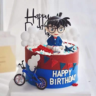 饰摆件自行车卡通摇头公仔玩偶儿童生日烘焙插件 名侦探柯南蛋糕装