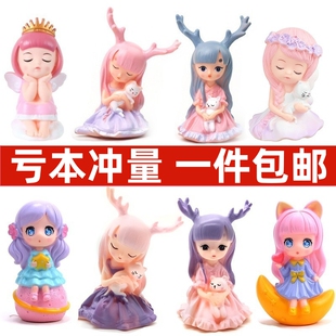 鹿角女孩蛋糕装饰摆件网红可爱天使小鹿公主娃娃儿童生日烘焙插件
