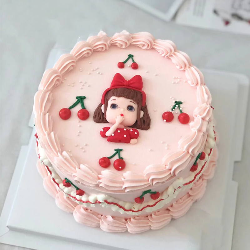 网红蝴蝶结女孩蛋糕装饰摆件可爱软陶捂嘴巴少女公主生日烘焙插件