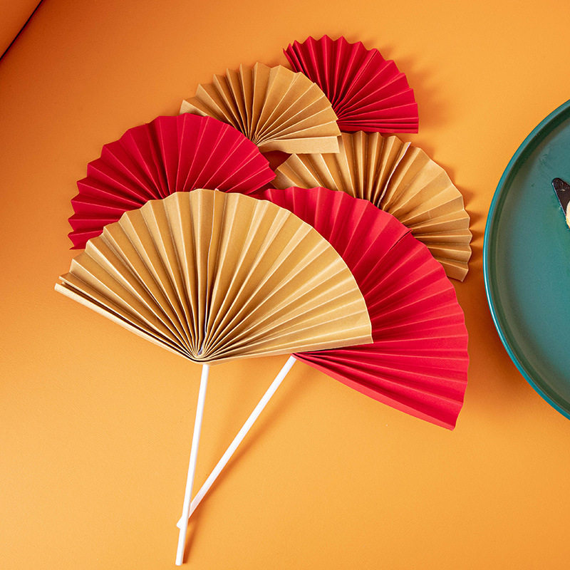 红扇子蛋糕装饰插件插牌红色折扇中式祝寿生日蛋糕扇子烘焙插件