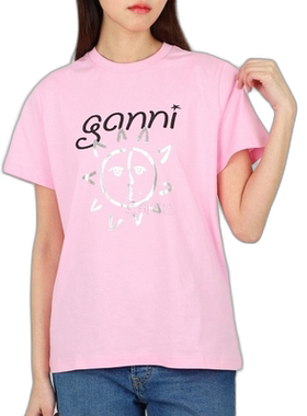 韩国直邮GANNI T3771 395 粉色有机棉短袖T恤女士基本款平纹针织