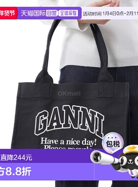 韩国直邮GANNI 黑色大号 LOGO EASY 托特包 (A6647 252) 单肩包