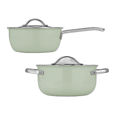 韩国直邮Edelkochen不锈钢陶瓷涂层不易粘平底锅炒锅炖锅煮锅2件