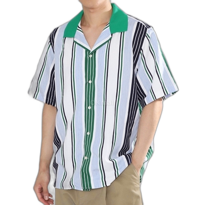 韩国直邮J.LINDEBERG SKALA 针织领条纹短袖衬衫 男士时尚都市商