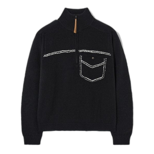 韩国直邮SATUR设计师款大气简约日常休闲个性毛衣SA23FWMK17BK