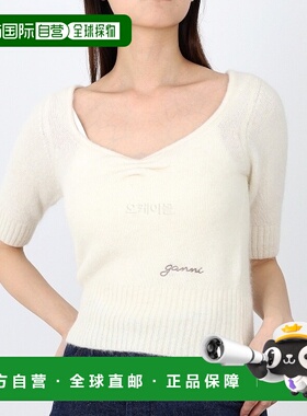 韩国直邮GANNI 24SS 白色羊驼毛混纺V领针织上衣 K2143 135针织衫