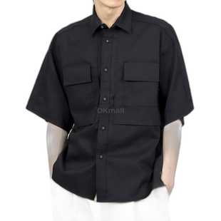 韩国直邮WHITE MOUNTAINEERING SOLOTEX 宽袖衬衫 黑色短袖上衣