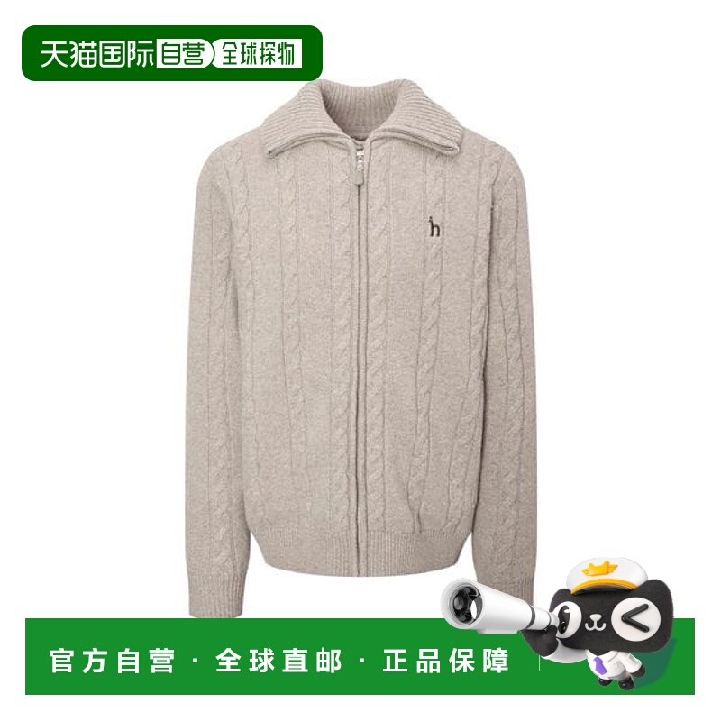 韩国直邮HAZZYS [25FW] 海吉斯象牙白高领羊毛线缆防风拉链开襟羊