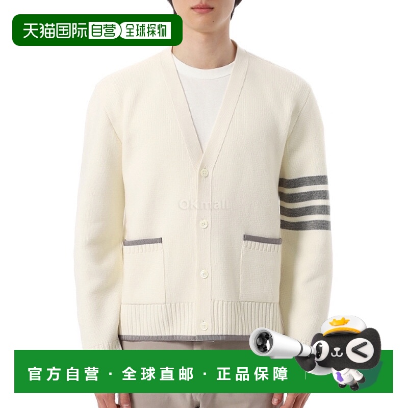 韩国直邮Thom Browne 米兰针法美利奴羊毛 4 条纹 V 领开衫 (MKC6