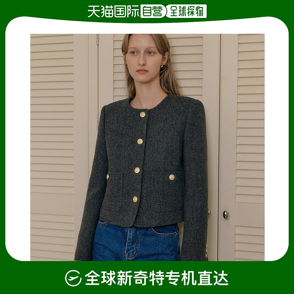 韩国直邮[LOOKAST]CHARCOAL BABY ALPACA TWEED JACKET简单气质小