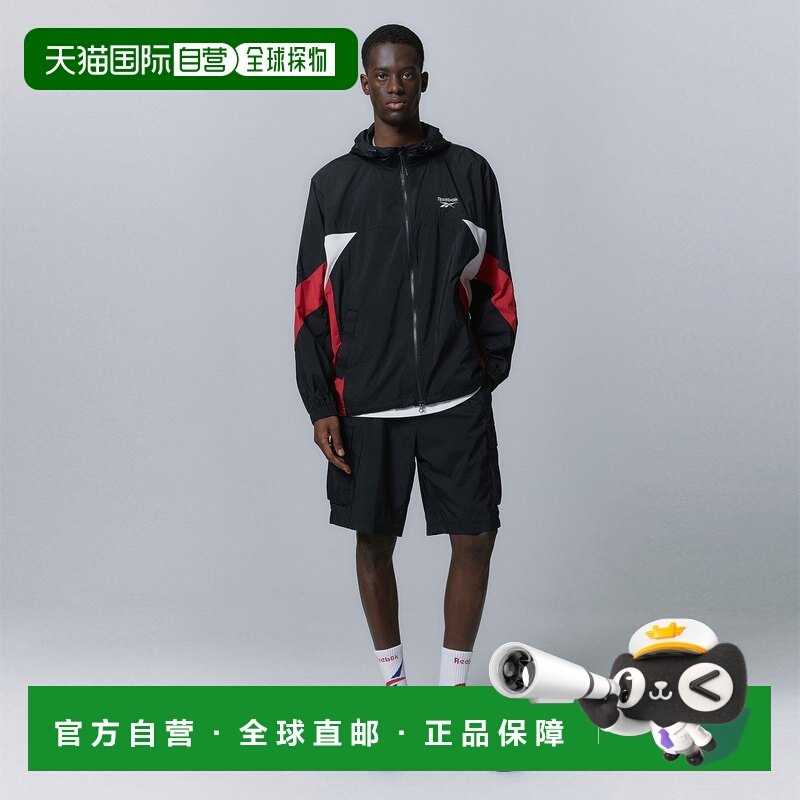 韩国直邮Reebok 系带纯色运动口袋五分休闲短裤 男女同款 黑色