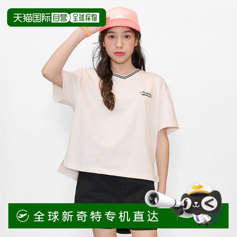 1h可退 韩国直邮海洋天空 女童 V领 蕾丝 短袖 T恤-EBJG5890D05