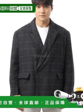 韩国直邮Engineered Garments DBL Peak 夹克木炭色/浅蓝色羊毛聚