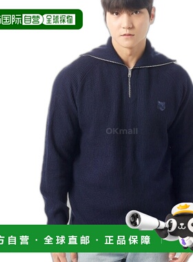 韩国直邮MAISON KITSUNE 粗体狐狸头贴片半拉链罗纹毛衣 (LM00807