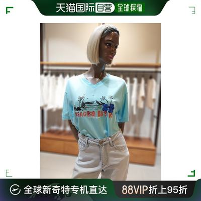 韩国直邮BENETTON/贝纳通 棕榈树印花V领短袖T恤 BATS81231