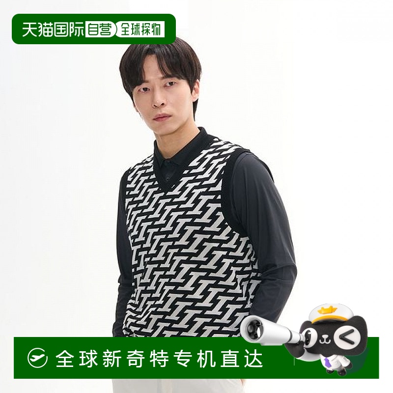 1h可退 韩国直邮路易卡斯特尔 男士黑白斜线点缀提花毛衣背心