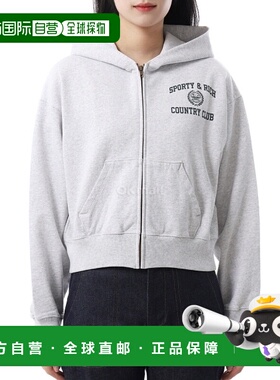 韩国直邮Sporty&Rich Varsity Crest 短款拉链连帽衫 - 混纺灰色