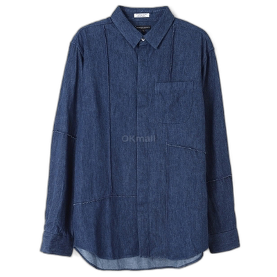 韩国直邮Engineered Garments 组合短领衬衫 海军蓝 麻棉牛仔布 2