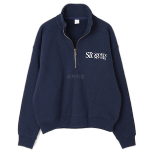 韩国直邮Sporty&Rich JFK 四分之一拉链运动衫 男士 海军蓝/白色