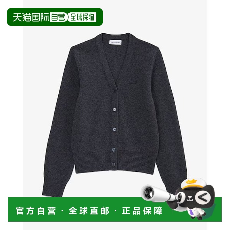 韩国直邮LACOSTE 25FW 女士基本款 V 领开衫 AF209E-55N050（炭灰