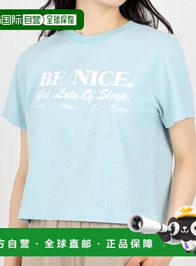 韩国直邮Sporty&Rich Be Nice 淡蓝色/白色 短款T恤 女士休闲风