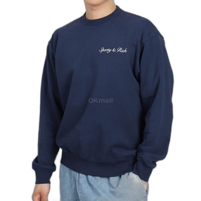 韩国直邮Sporty&Rich Syracuse 圆领毛衣 - 海军蓝/白色 (CRAW233