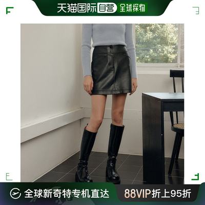 韩国直邮[LOOKAST]BLACK KENZIE ECO LEATHER SHORT SKIRT皮短裙
