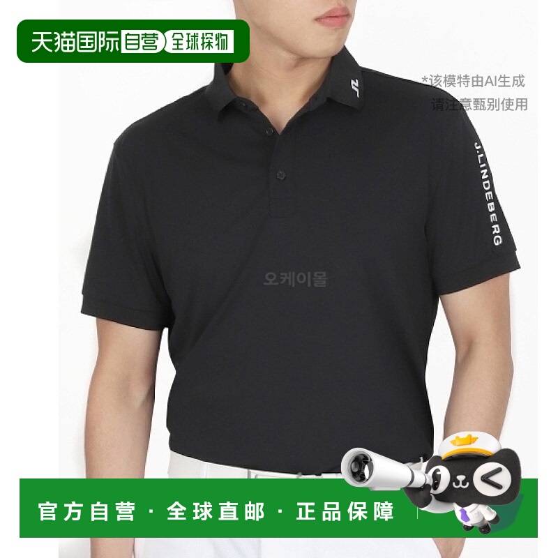 韩国直邮j.lindeberg金林德伯格男士高尔夫POLO短袖上装黑色速干