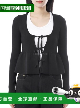 韩国直邮GANNI 黑色罗纹针织系带开衫（K2364 099） 开襟衫