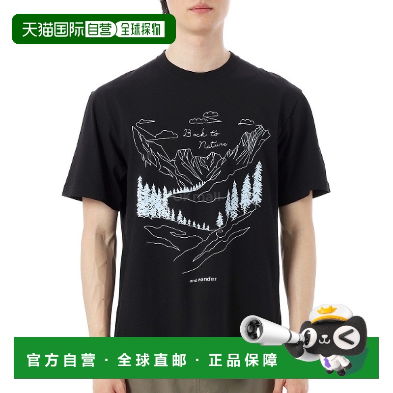 韩国直邮AND WANDER BACK TO NATURE 印花短袖 T 恤 - 黑色 (5745