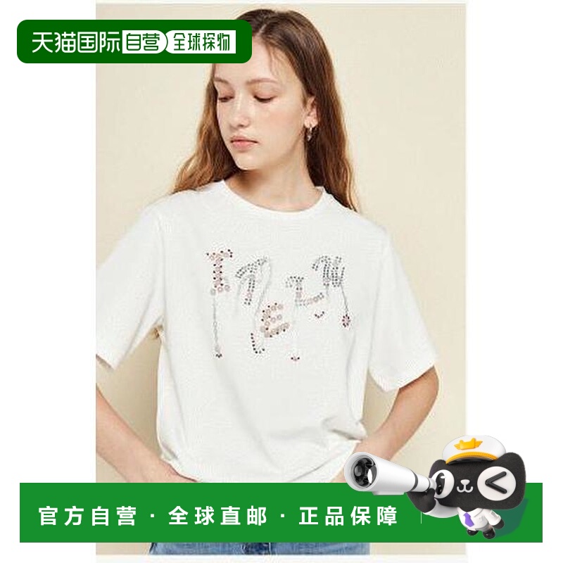 韩国直邮THE IZZAT 女装珠链印花 T 恤 IM4A0TS03SG