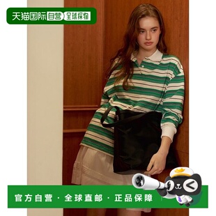 韩国直邮ANEDIT D Polo 橄榄球条纹 T 恤_绿色上衣女装