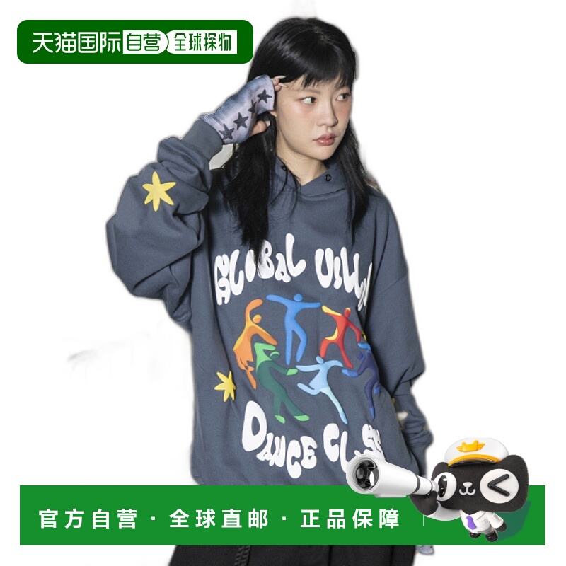 韩国直邮GLACK 女士连帽衫GHD011BL纯棉正品潮牌舒适百搭时尚休闲