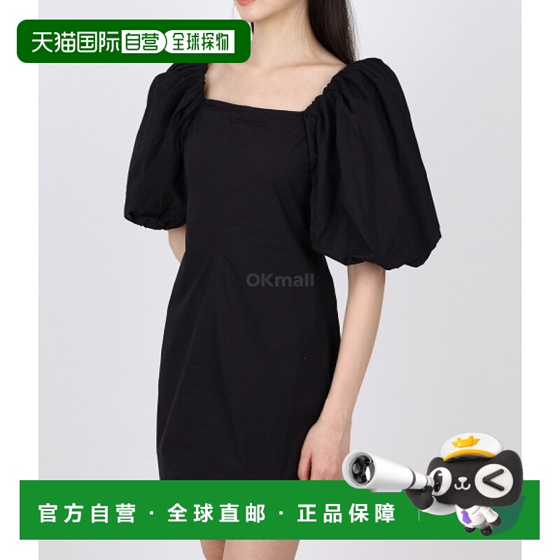 韩国直邮GANNI 黑色棉质府绸泡泡袖迷你连衣裙 (F8827 099) 一块