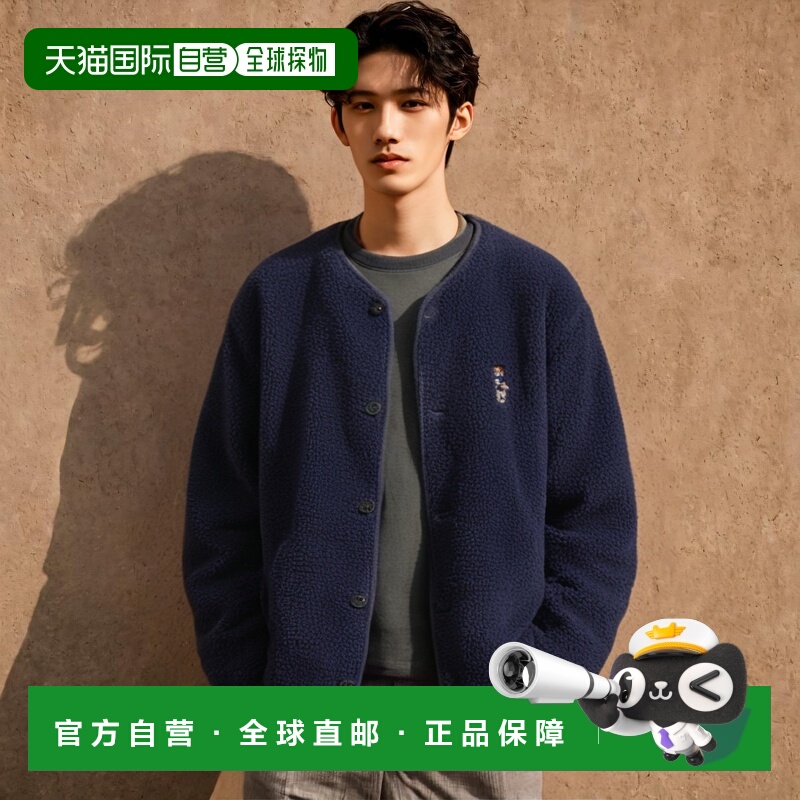 韩国直邮YALE EMBROIDERY DAN NO COLLOR BOA FLEECE JACKET NAVY