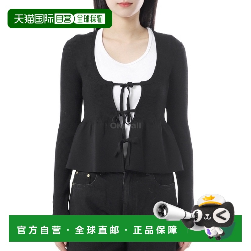 韩国直邮GANNI 黑色罗纹针织系带开衫（K2364 099） 开襟衫