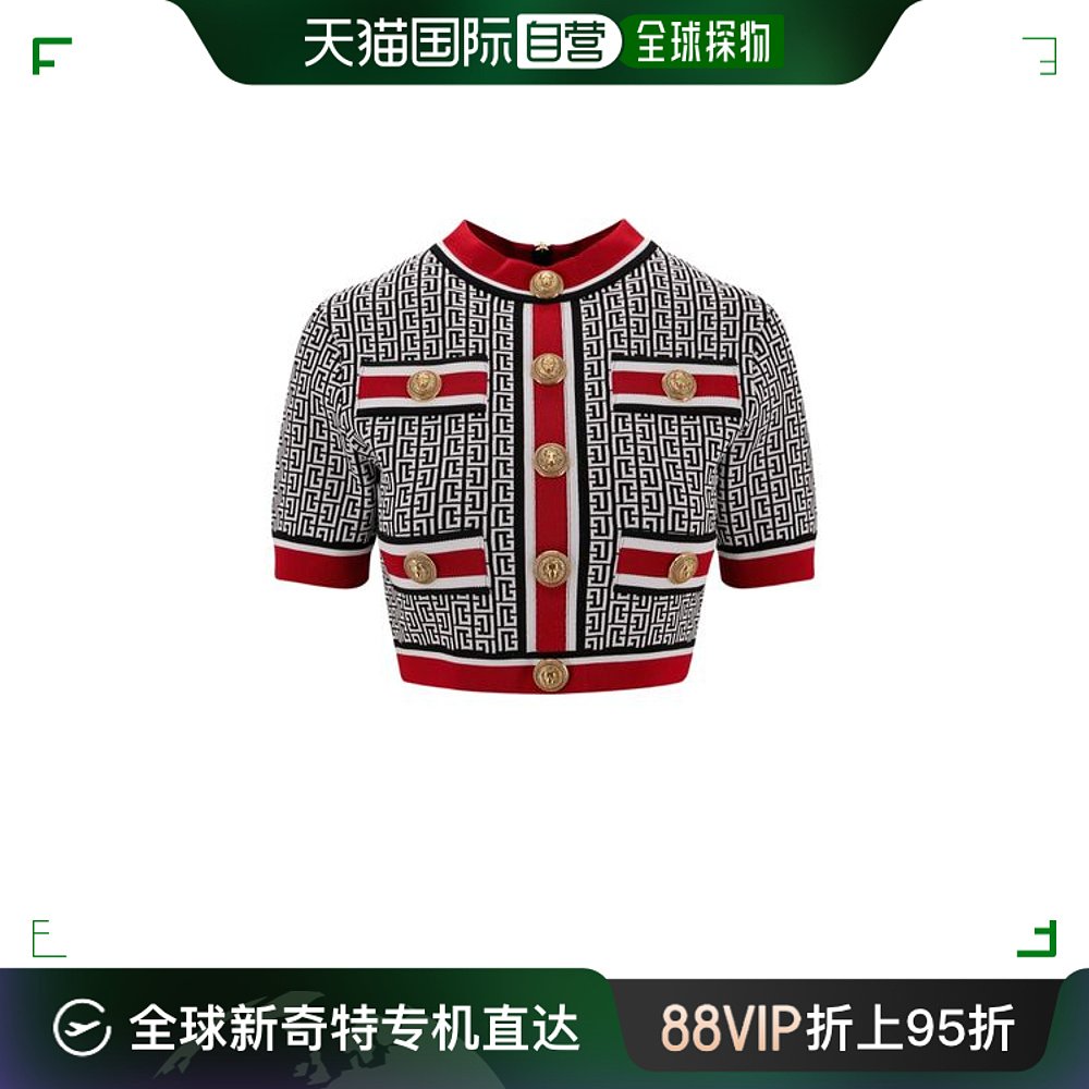 韩国直邮BALMAIN23FW短袖T恤女BF1AI115KE89EJCBLACK WHITE RED 女装/女士精品 真丝上装 原图主图