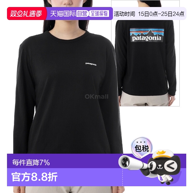 韩国直邮patagonia W 长袖 P-6 标志责任 T 恤 (37603-BLK) 长袖T