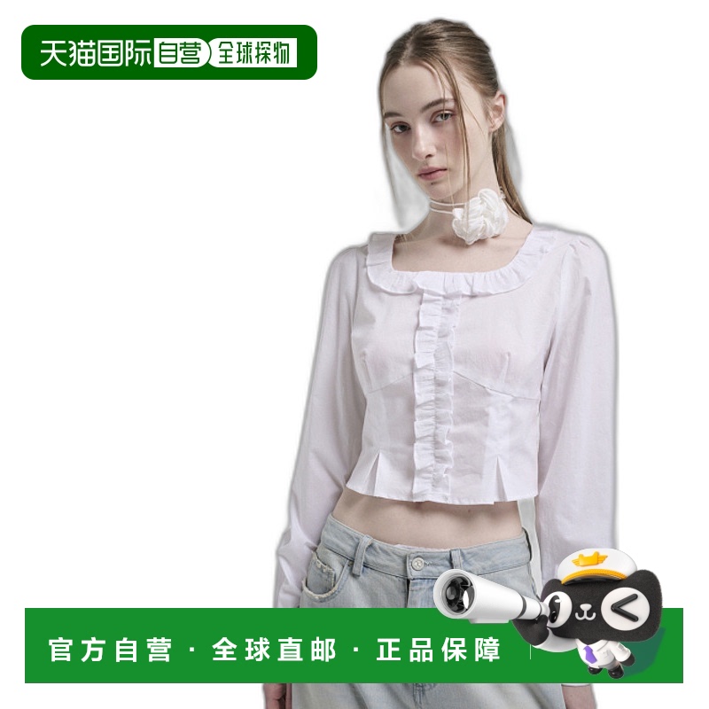 韩国直邮ETMON 女士雪纺衫5004301445 Square Frill Blouse White