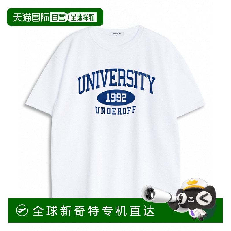 1h可退 韩国直邮UNDEROFF Overfit 圆领大学短袖 T 恤白蓝色